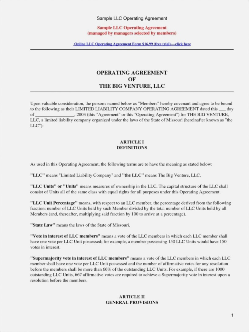Limited Liability Company Operating Agreement Forms Llc Free 13