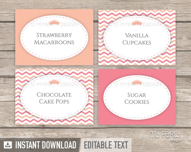 Little Princess Baby Shower PRINTABLE Food Labels My Party Design Tags