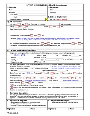 LIVE IN CAREGIVER CONTRACT Sample Contract 1 Employer Fill Online Live In Caregiver Form