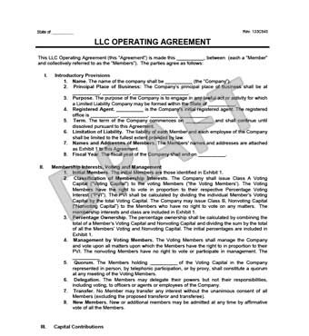 LLC Operating Agreement Template Create A Free Llc