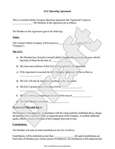 LLC Operating Agreements Documents Rocket Lawyer Free Llc Agreement