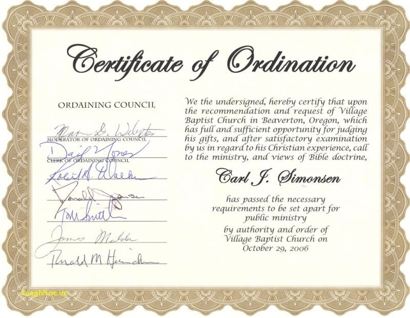 Luxury Free Ordination Certificate Template Templatefree Example