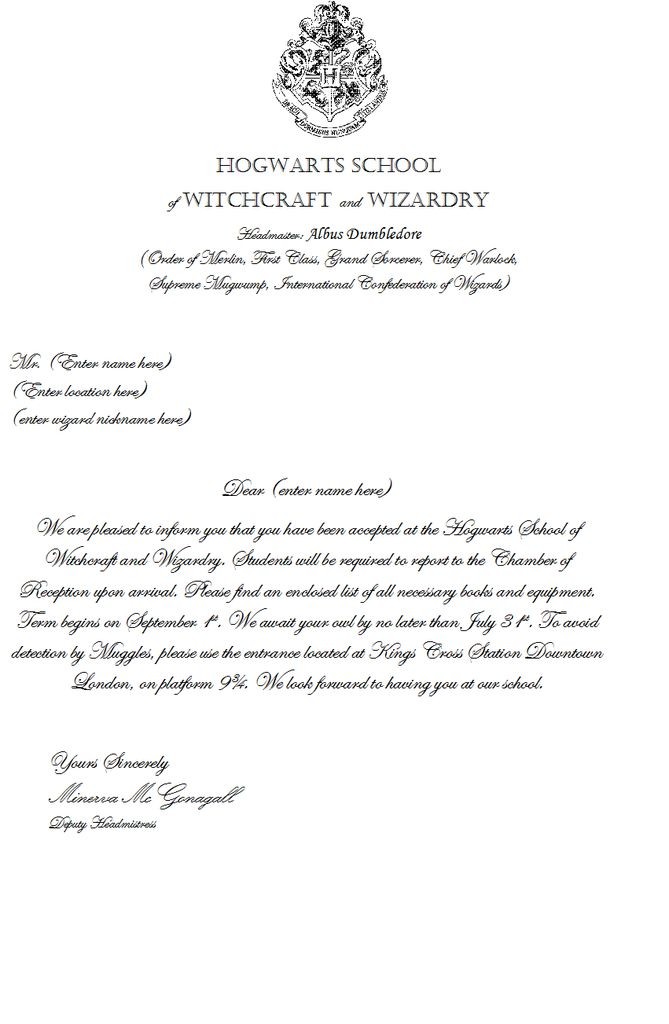 Make Your Own Hogwarts Acceptance Letter
