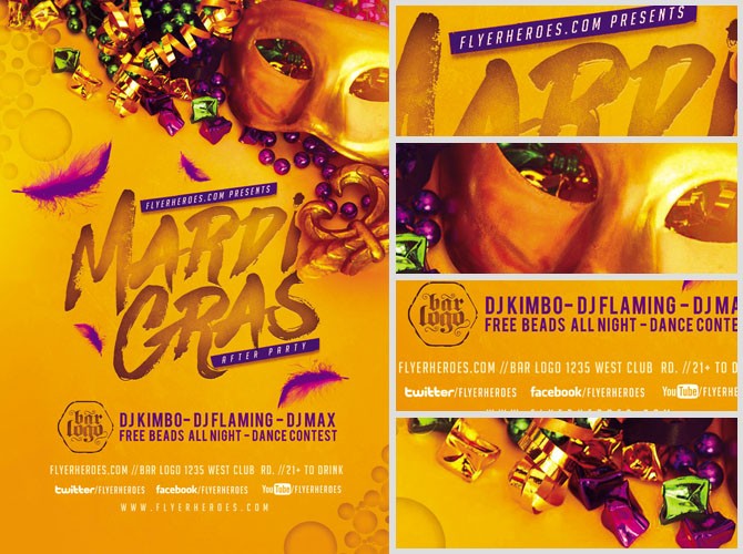Mardi Gras After Party Flyer Template FlyerHeroes Templates Free