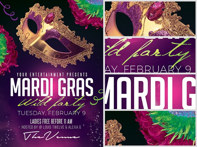 Mardi Gras Party Flyer Template 2 FlyerHeroes Templates Free