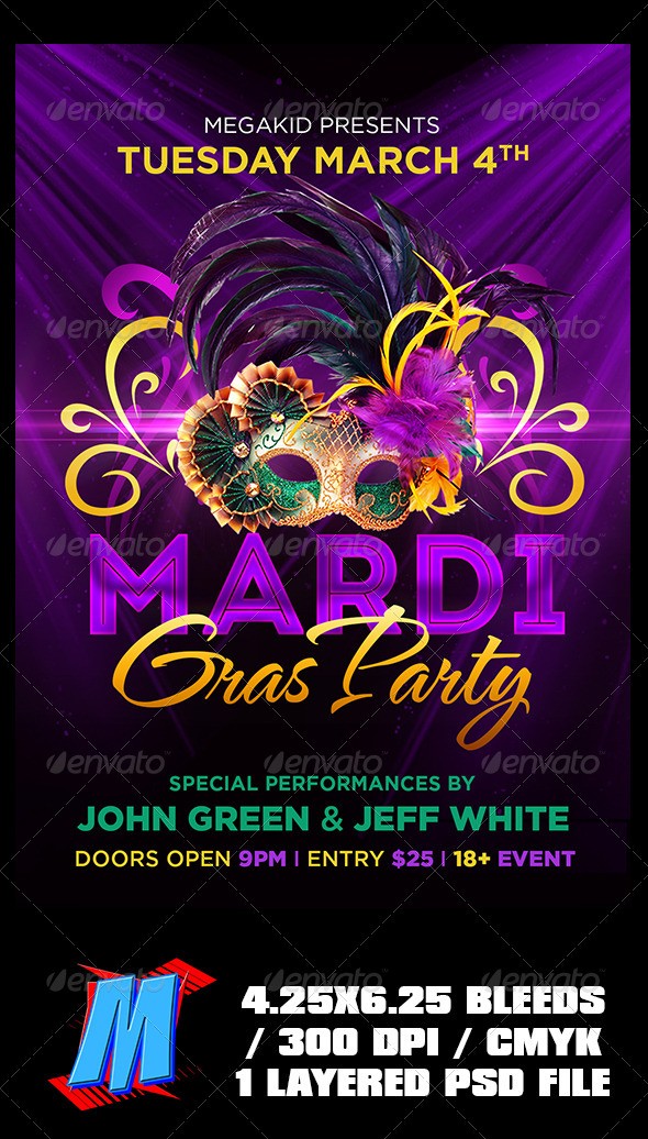 Mardi Gras Party Flyer Template By MegaKidGFX GraphicRiver
