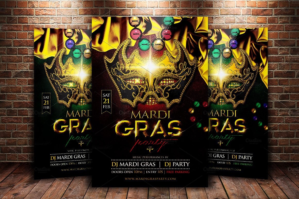 Mardi Gras Party Flyer Templates Creative Market Free