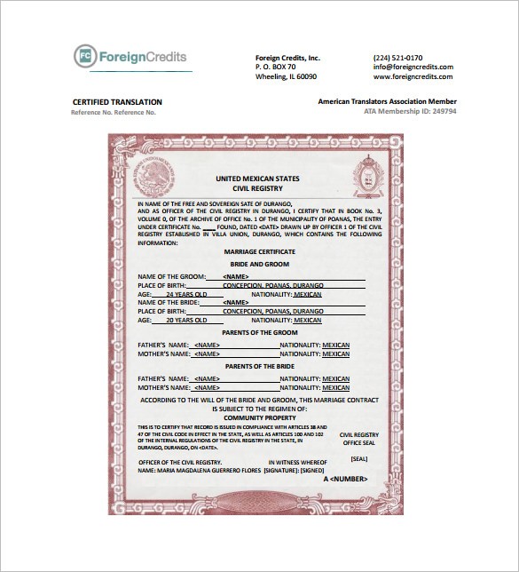Marriage Certificate Doc Ukran Agdiffusion Com Translate From Spanish To English