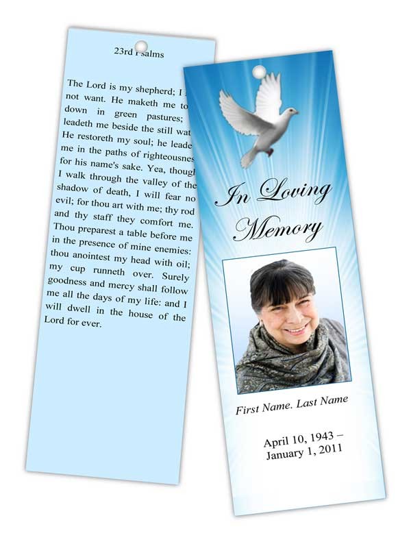 Memorial Bookmark Templates Funeral Bookmarks Obituary Prayer