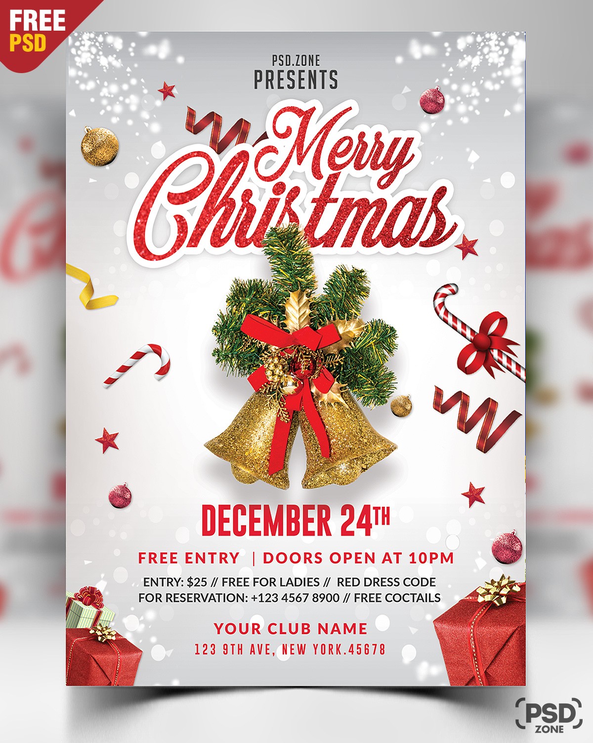 Merry Christmas Flyer Free PSD Zone Card