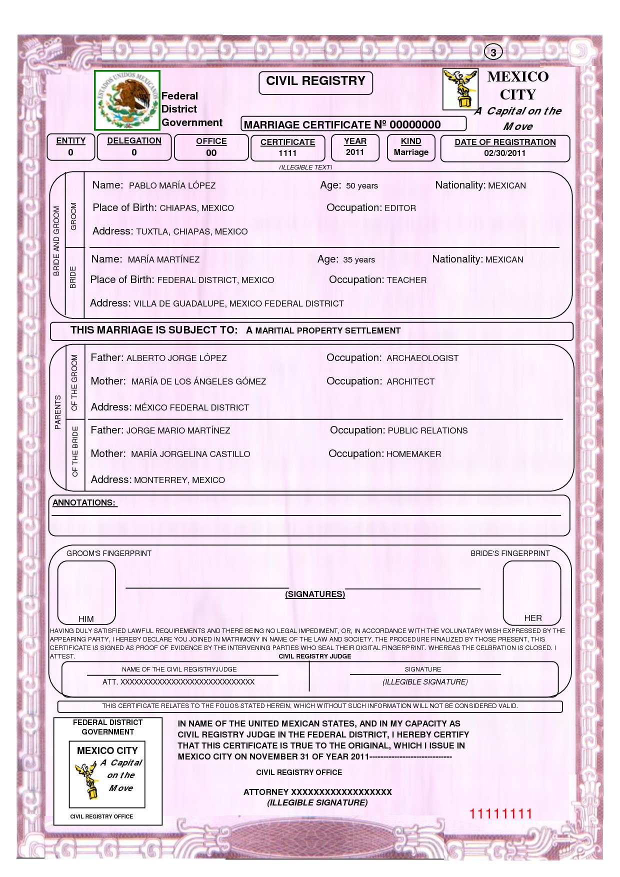 Mexican Marriage Certificate Template Birth