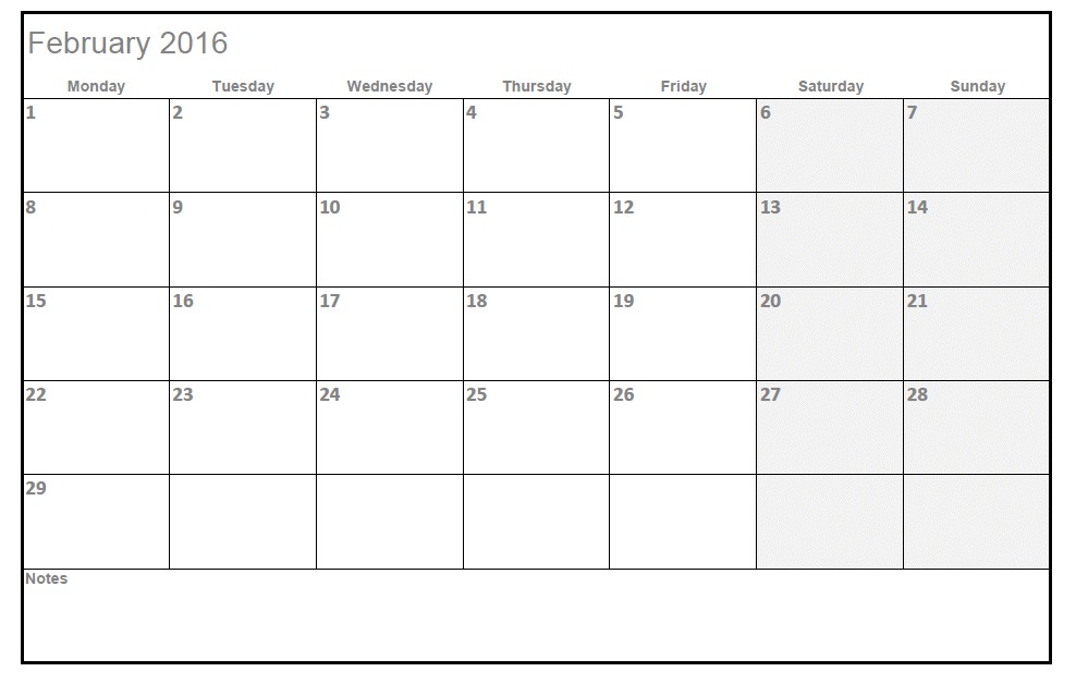 Microsoft Excel Calendar Templates 2016 Free