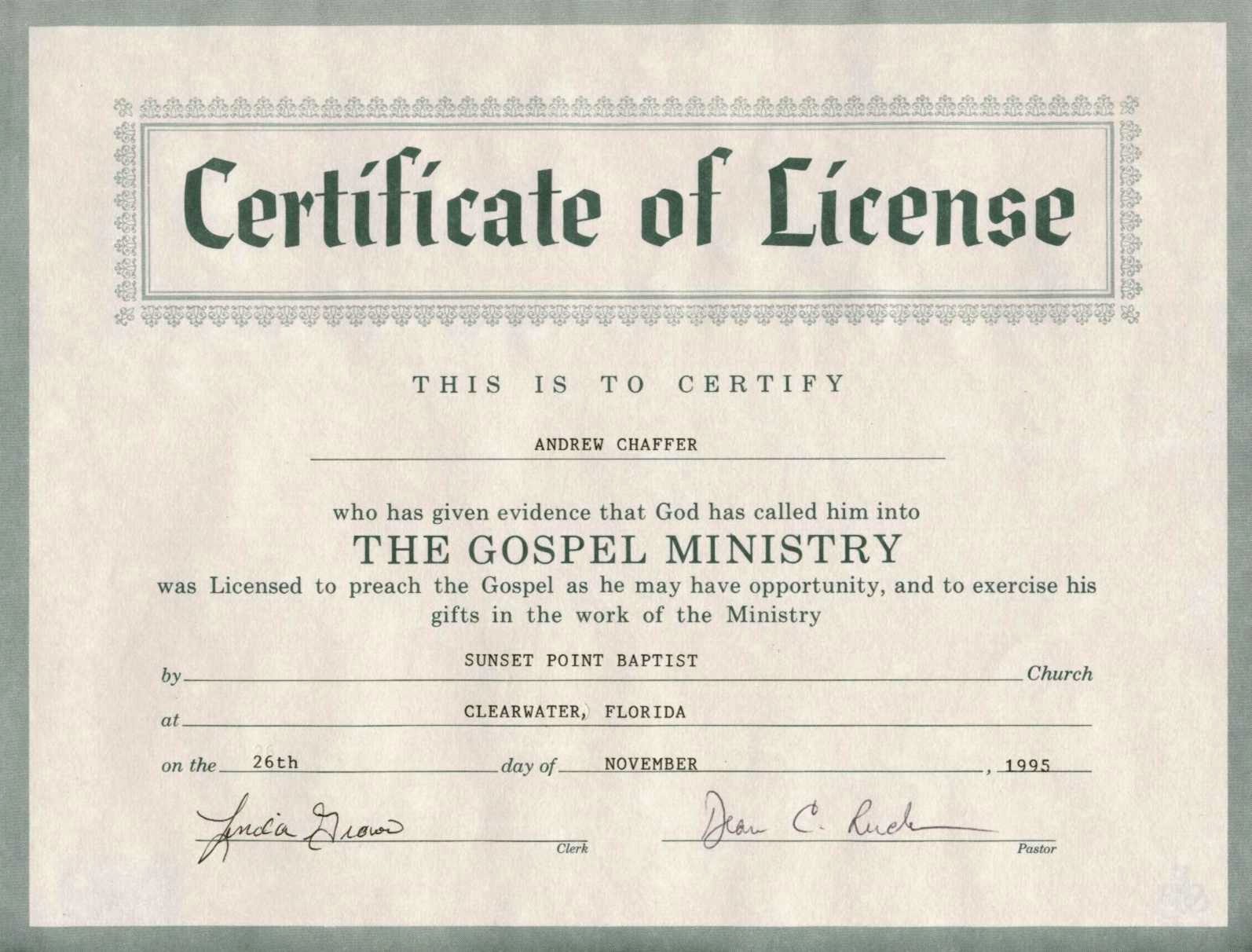 Minister License Certificate Template Deacon Ordination Free Preacher