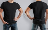 Mockup Black T Shirt On Strong Man Gray Background Front View Back