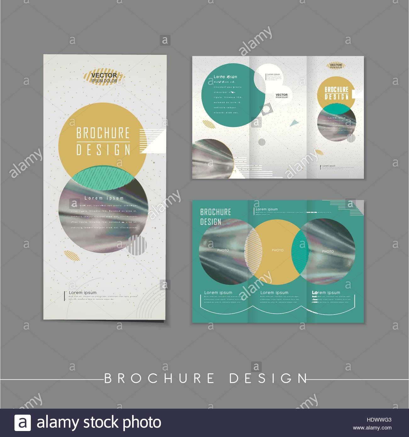 Modern Abstract Tri Fold Brochure Template Design With Circle Stock