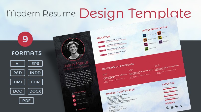Modern Resume CV Design Template In PSD Ai EPS INDD CDR DOC Eps Psd