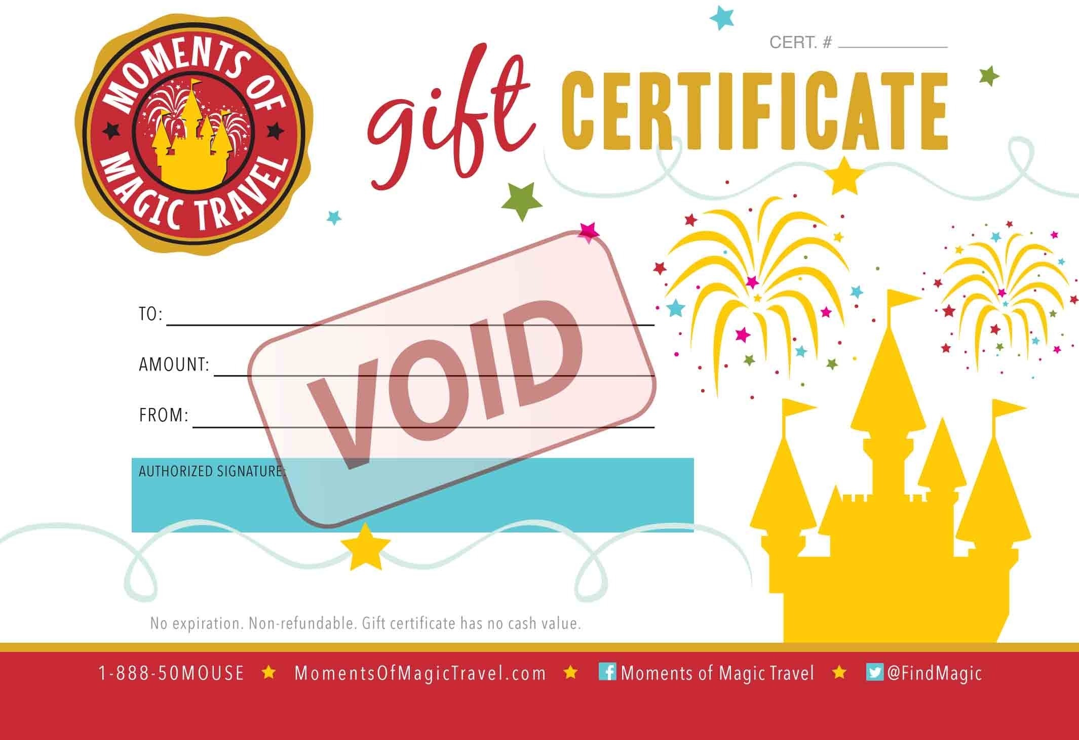 Moments Of Magic Travel Authorized Disney Vacation Planner Gift Certificate Template Free