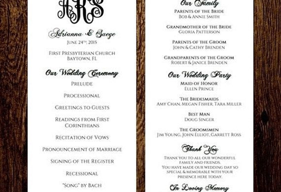 Monogram Wedding Program Template Tea Length Editable DIY You Edit Free Templates