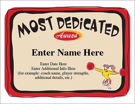 Most Dedicated Award Cheerleader Certificate Template