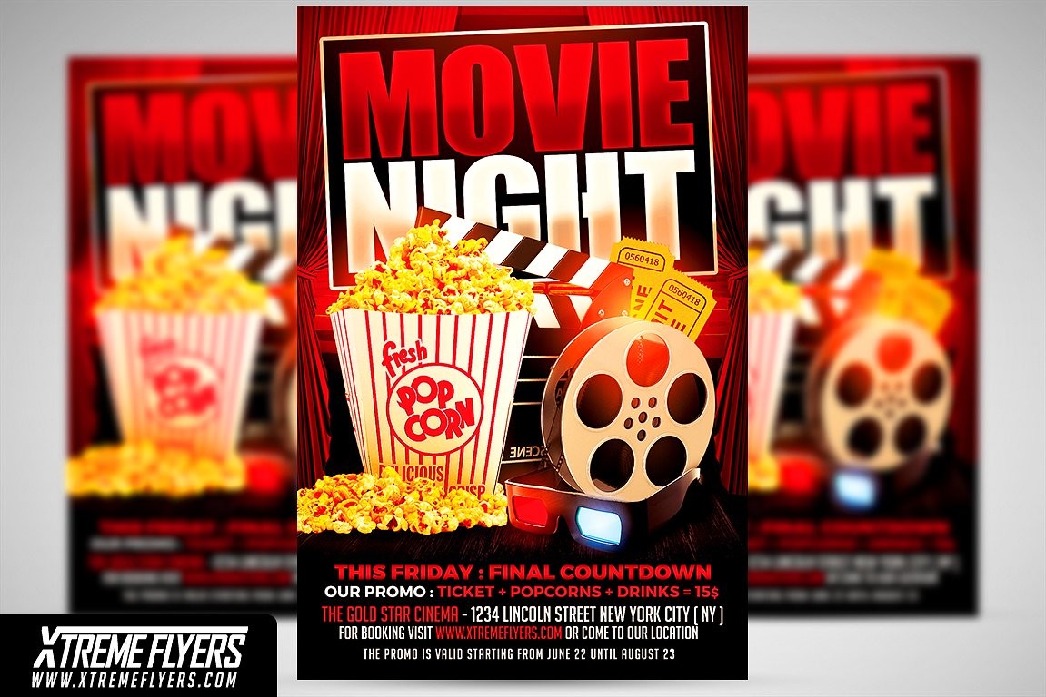 Movie Night Flyer Template Templates Creative Market Brochure