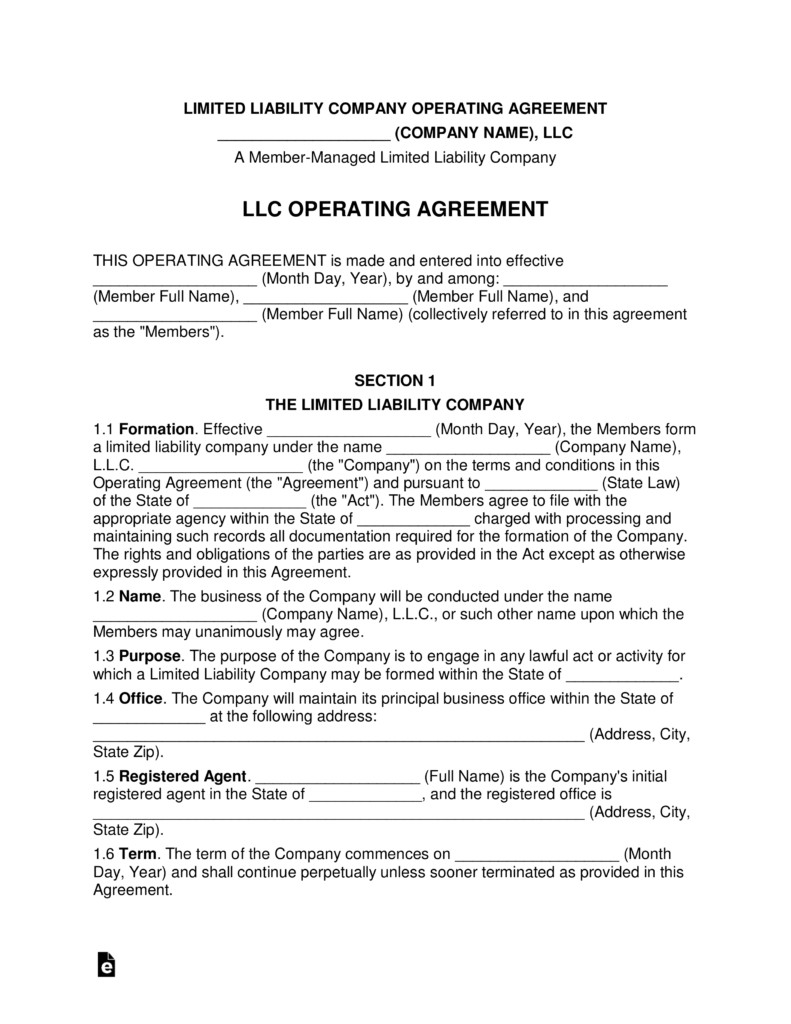 Multi Member LLC Operating Agreement Template EForms Free Single Llc