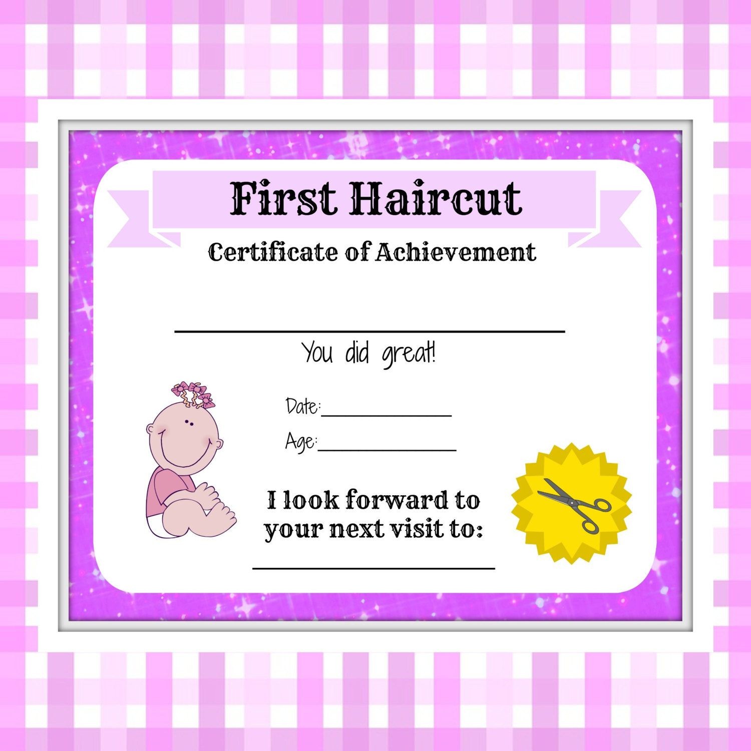 My First Haircut Certificate Template Girls