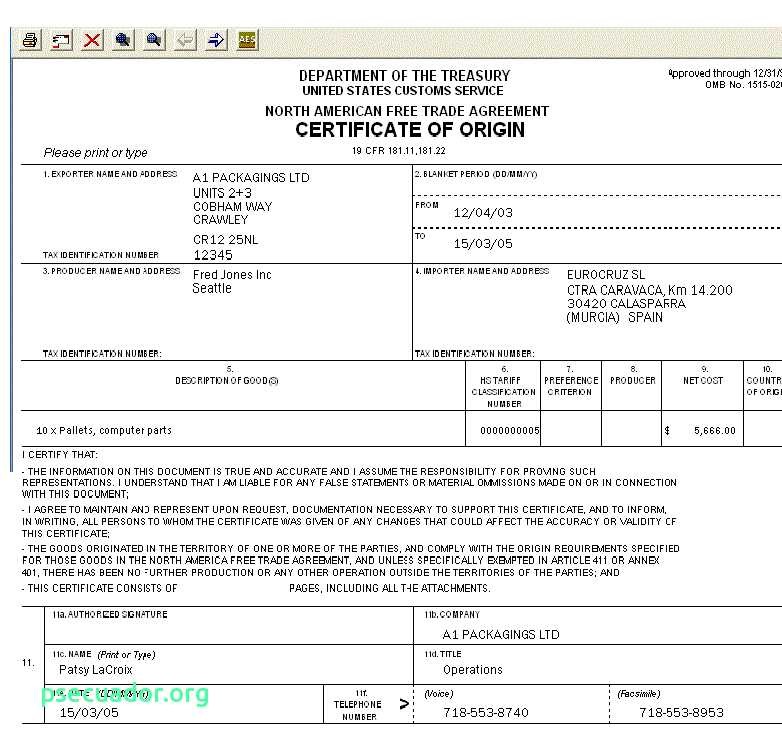 Nafta Certificate Template Unique Example