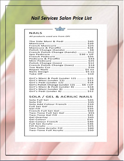 Nail Services Salon Price List Template Microsoft Office Templates How To Make In