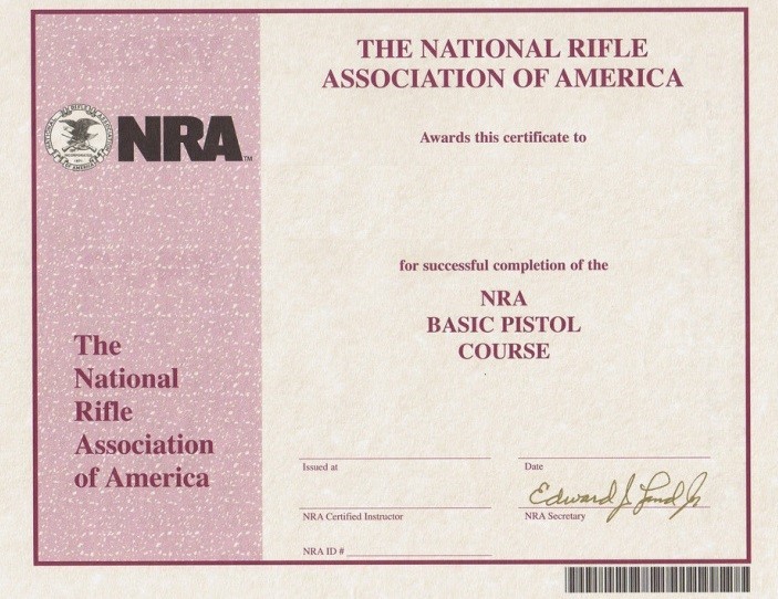 Nra Basic Course Completion Certificate Example 3140 SearchExecutive Template