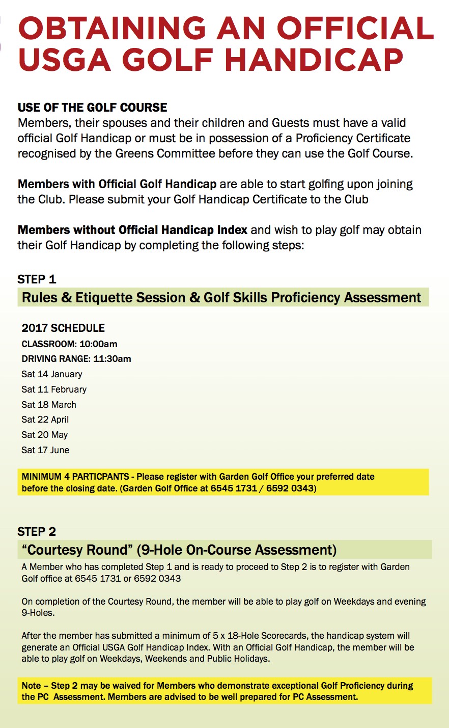 Obtaining An Official USGA Golf Handicap TMCC Certificate