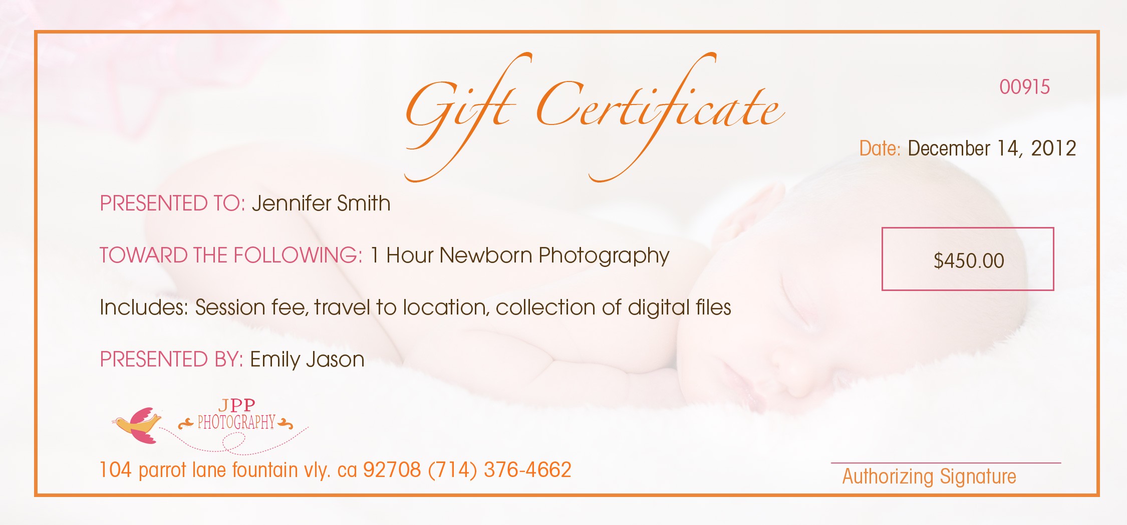 Orange County Christmas Portrait Photography Gift Certificates Certificate Ideas