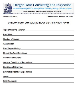 Oregon Washington Roof Consulting Certification And Free Form