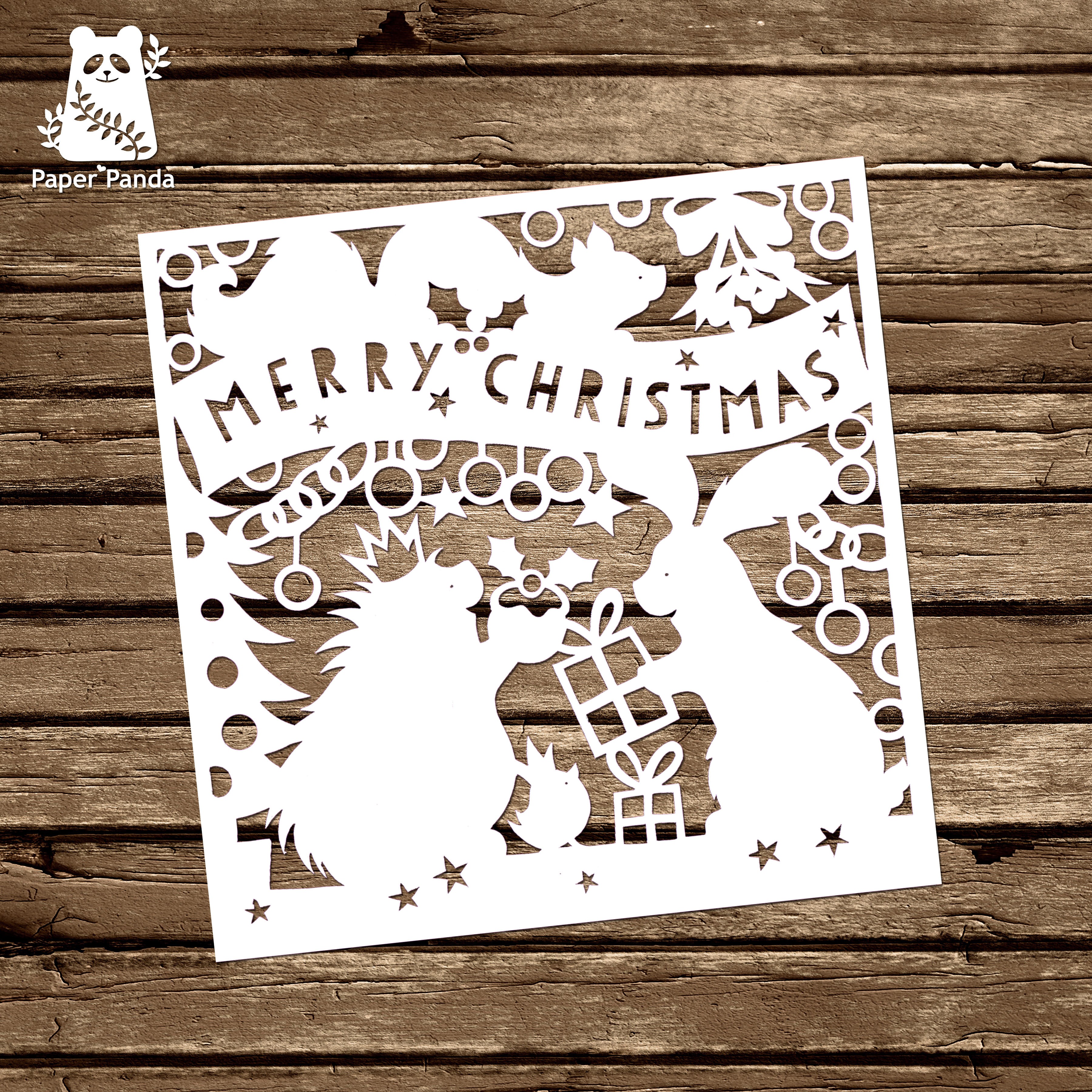 Papercut DIY Design Template Woodland Friends Christmas Card Paper Cut