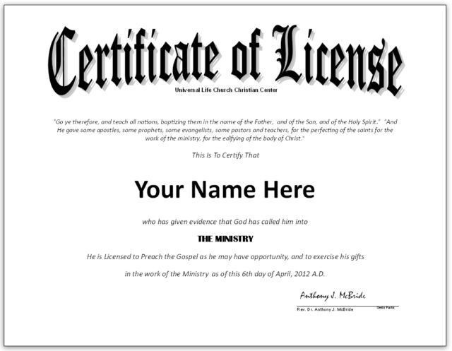 Pastor License Certificate Template Google Search Bible School Minister