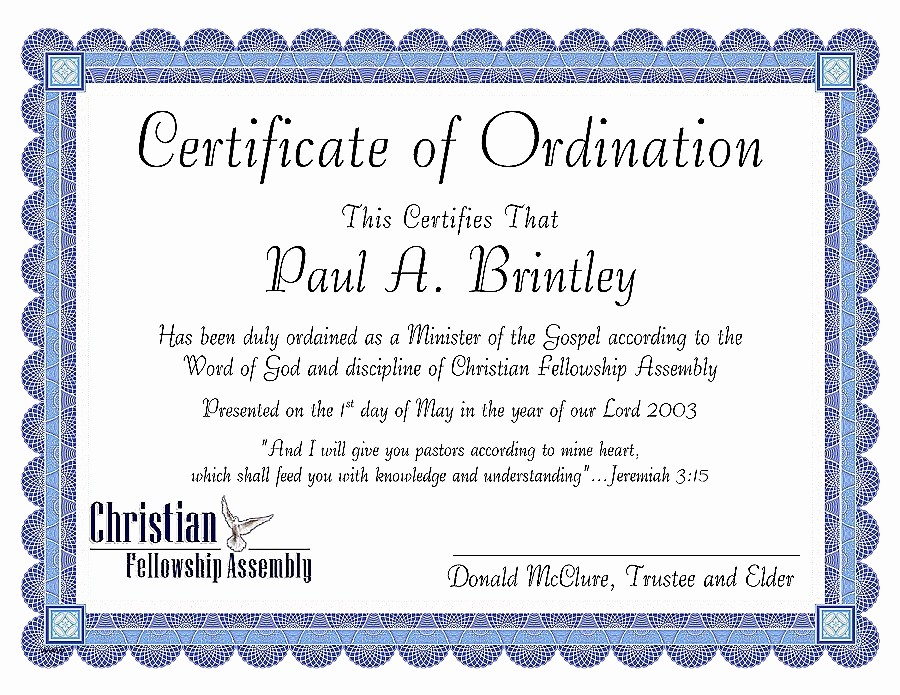 Pastor Ordination Certificate Sample Awesome Free Deacon Minister License Template