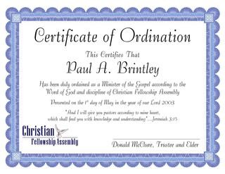 Pastoral Ordination Certificate By Patricia Clay Issuu Example