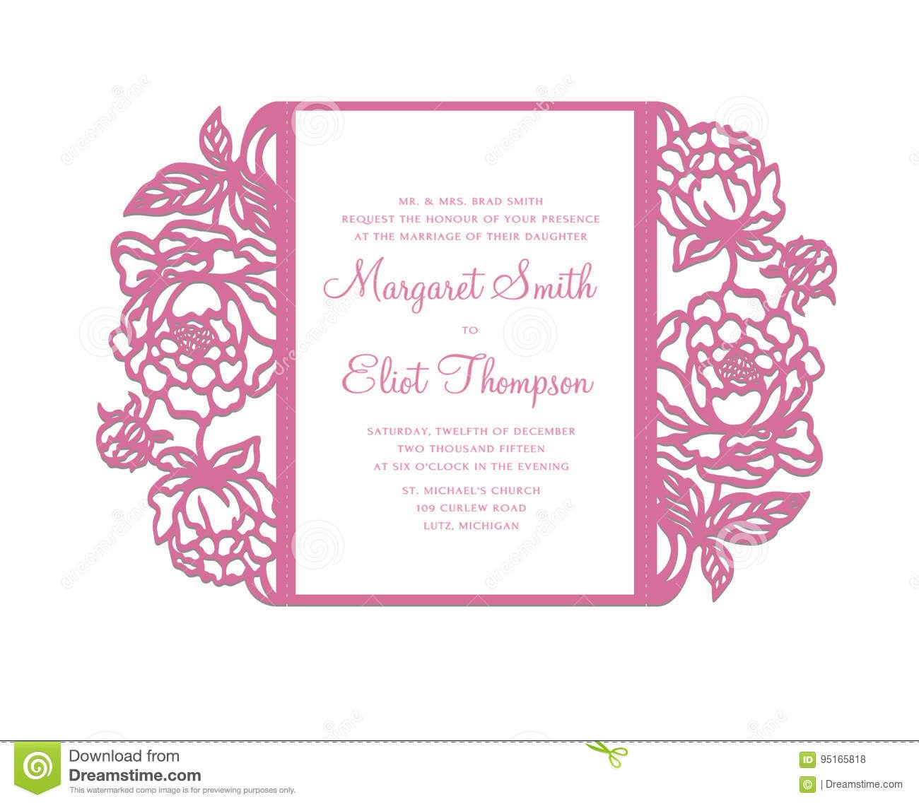 Peonies Laser Cut Invitation Template Stock Vector Illustration Of Free Cutter Templates