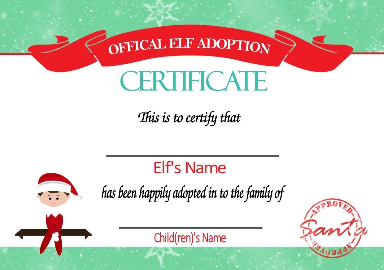 Personalised Elf On The Shelf Adoption Certificate