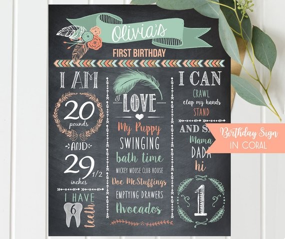 Personalized First 1st Birthday Chalkboard Sign Wild One Girl