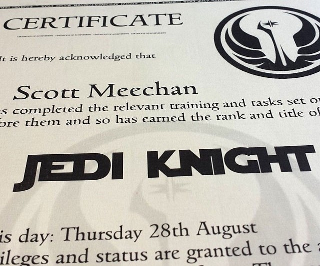 Personalized Jedi Knight Certificate