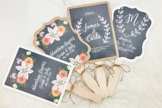 Personalized Paddle Fans With Chalkboard Color Print For Wedding