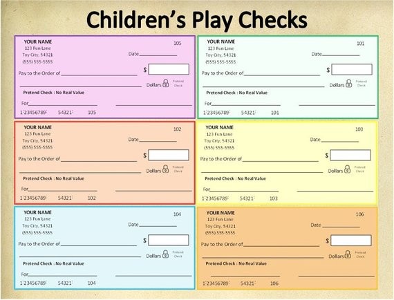 Personalized Printable Children S Play ChecksPretend Etsy Checks