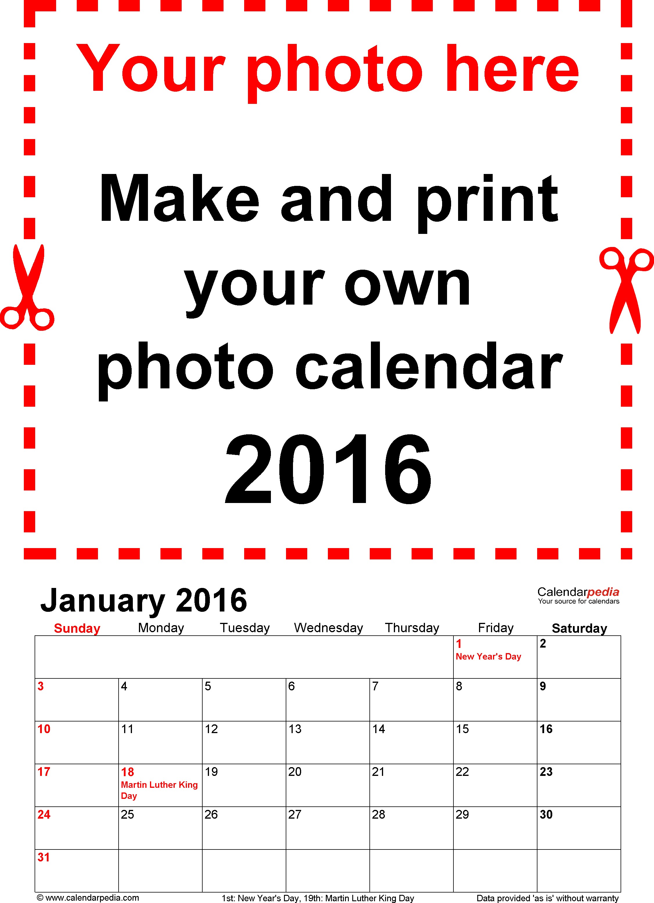 Photo Calendar 2016 Free Printable Word Templates Microsoft