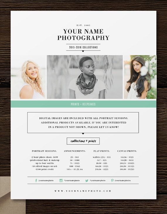 Photography Templates Senior Photographer Price List Template Rep Cards For Photographers