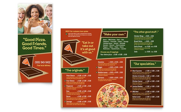 Pizza Pizzeria Restaurant Take Out Brochure Template Word Publisher Menu