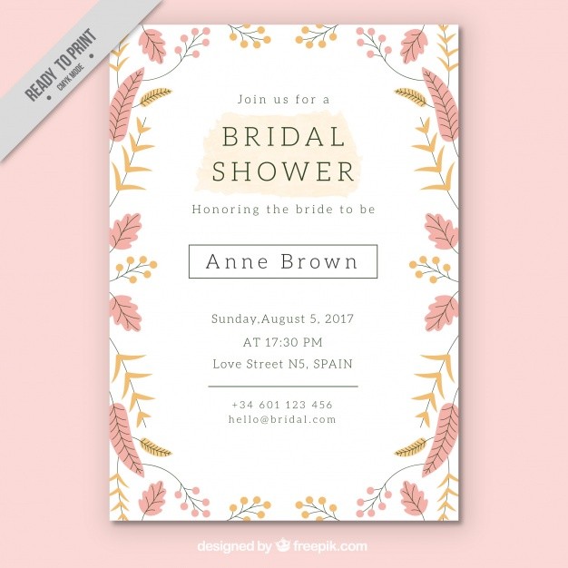 Pretty Bridal Shower Invitation Template With Colored Flowers Vector Download