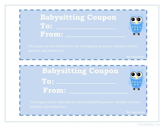 Printable Babysitting Coupon Gifts Pinterest Baby Free Certificate Template