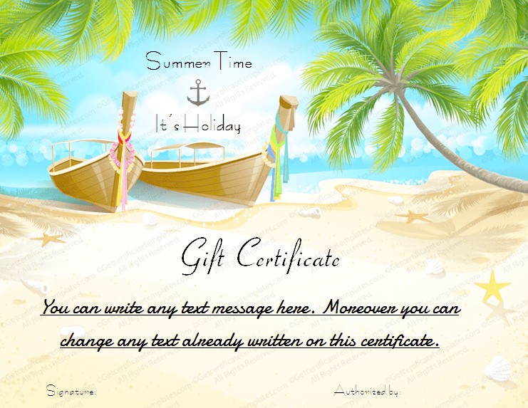 Printable Beach Holiday Gift Certificate Template