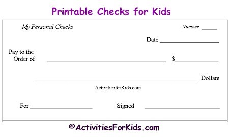 Printable Blank Checks Check Register For Kids Cheques Play