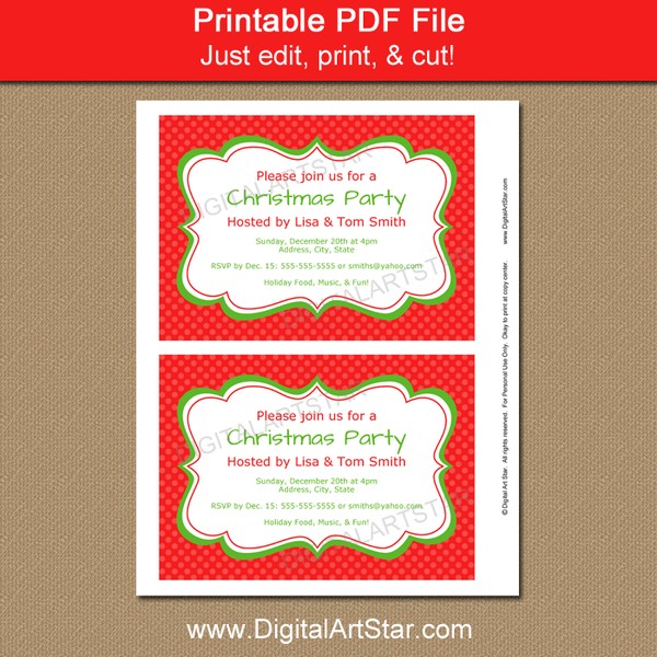 Printable Christmas Party Invitation Red